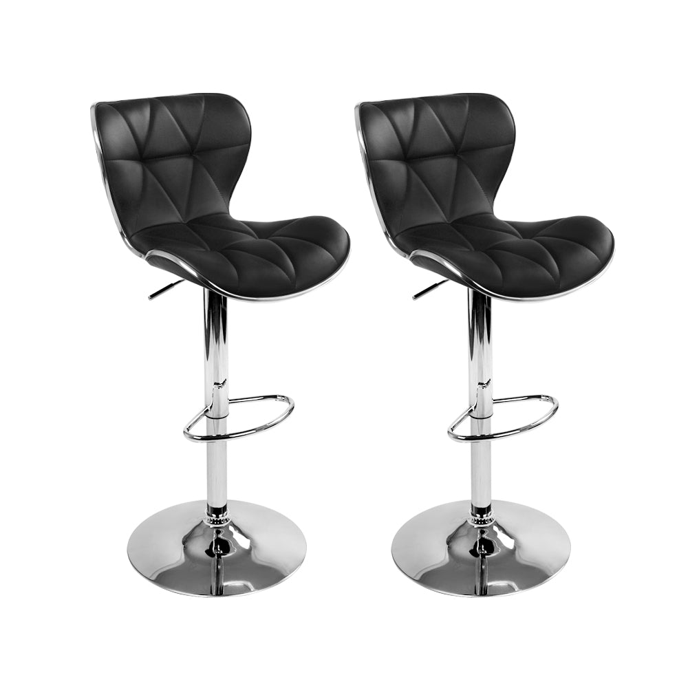 Artiss 2x Bar Stools Gas Lift Leather Seat Black - Cosy Abode