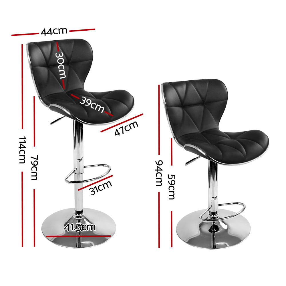 Artiss 2x Bar Stools Gas Lift Leather Seat Black - Cosy Abode