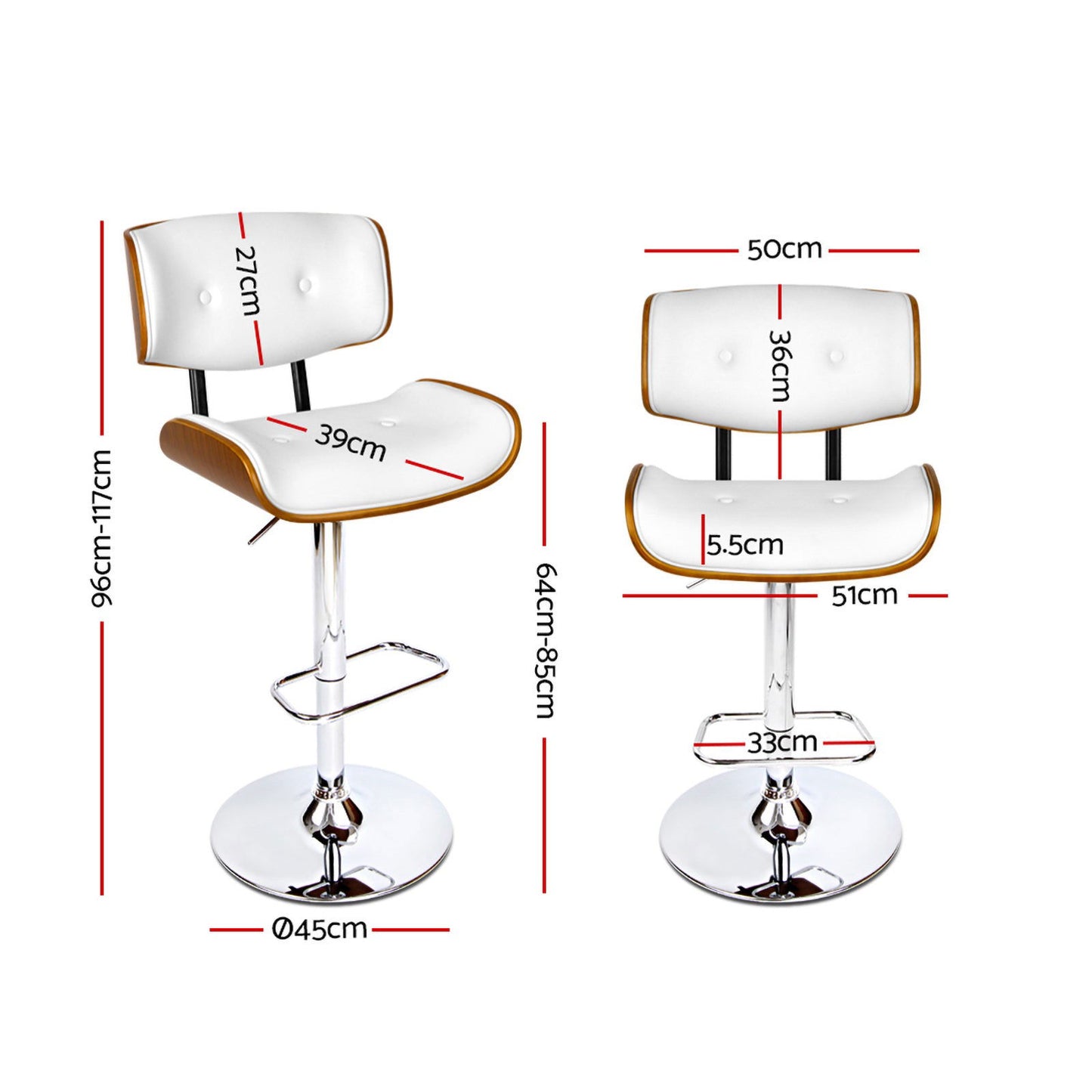 Artiss 2x Bar Stools Gas Lift Leather White - Cosy Abode