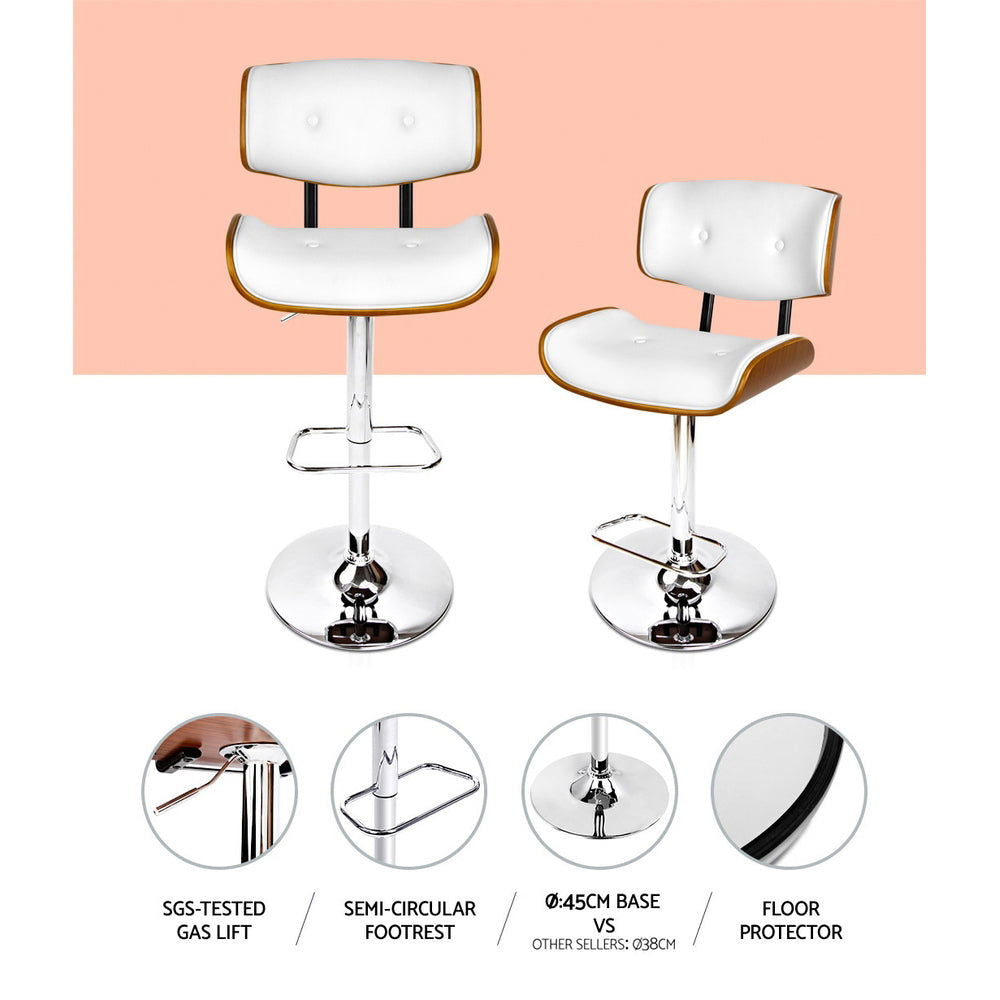 Artiss 2x Bar Stools Gas Lift Leather White - Cosy Abode