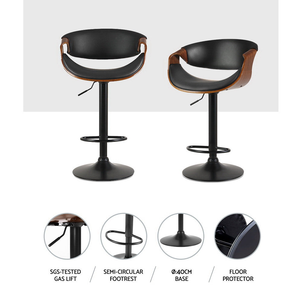 Artiss 2x Bar Stools Gas Lift Leather w/Armrest - Cosy Abode