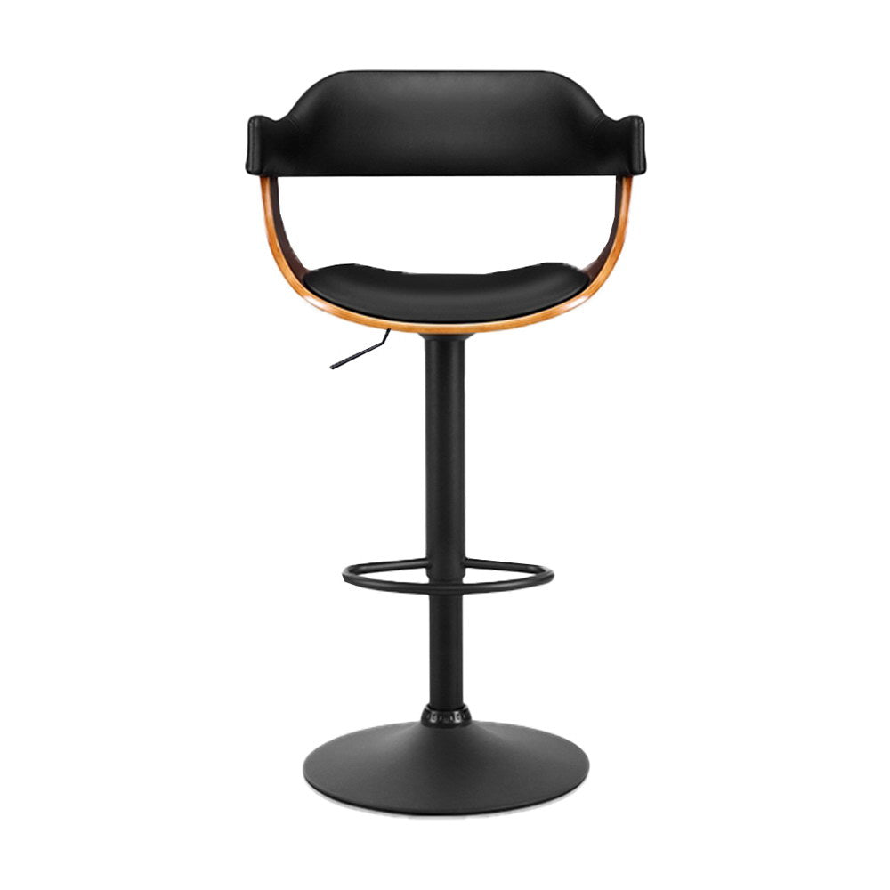 Artiss 2x Bar Stools Gas Lift Leather w/Armrest All Black - Cosy Abode