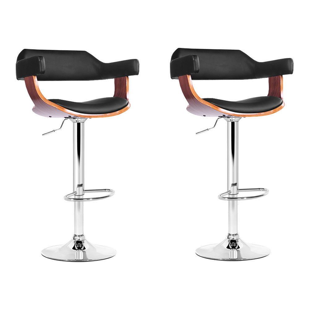 Artiss 2x Bar Stools Gas Lift Leather w/Armrest Black - Cosy Abode