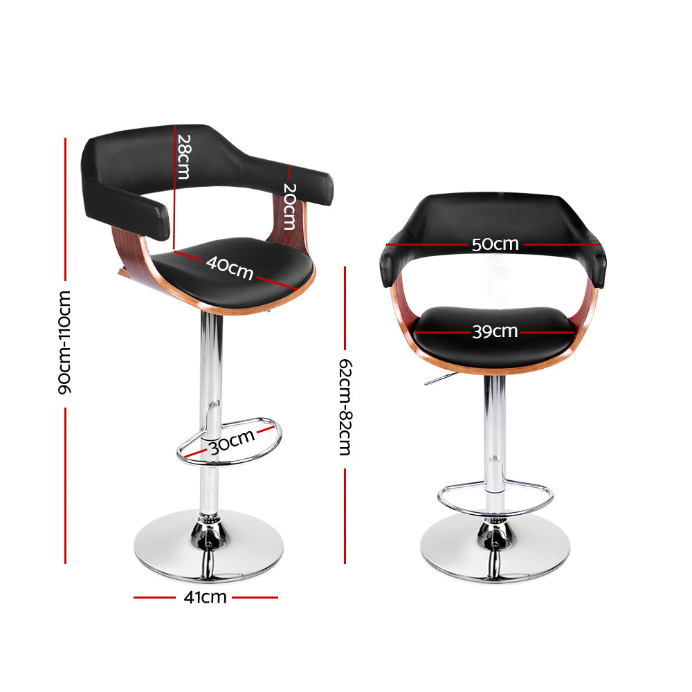 Artiss 2x Bar Stools Gas Lift Leather w/Armrest Black - Cosy Abode
