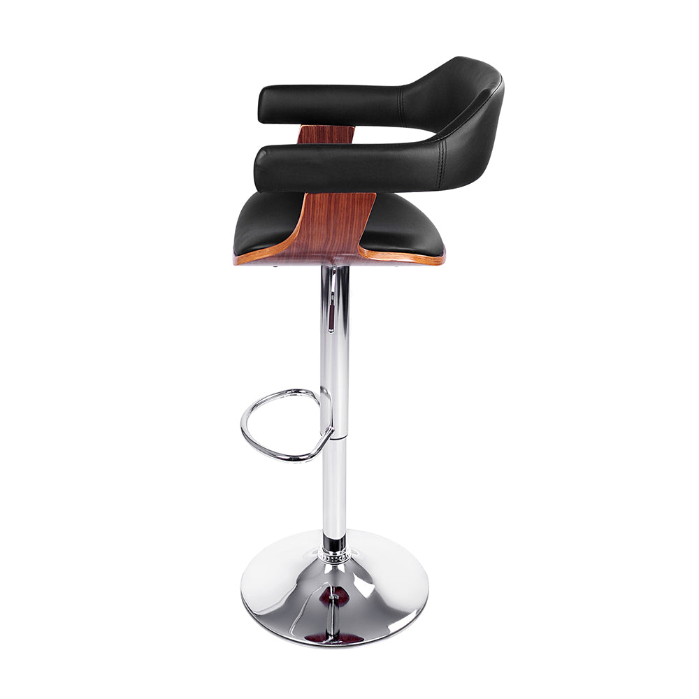 Artiss 2x Bar Stools Gas Lift Leather w/Armrest Black - Cosy Abode