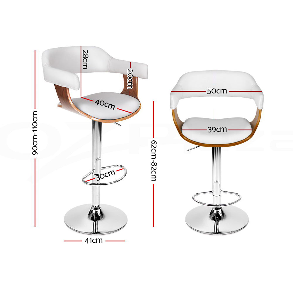 Artiss 2x Bar Stools Gas Lift Leather w/Armrest White - Cosy Abode