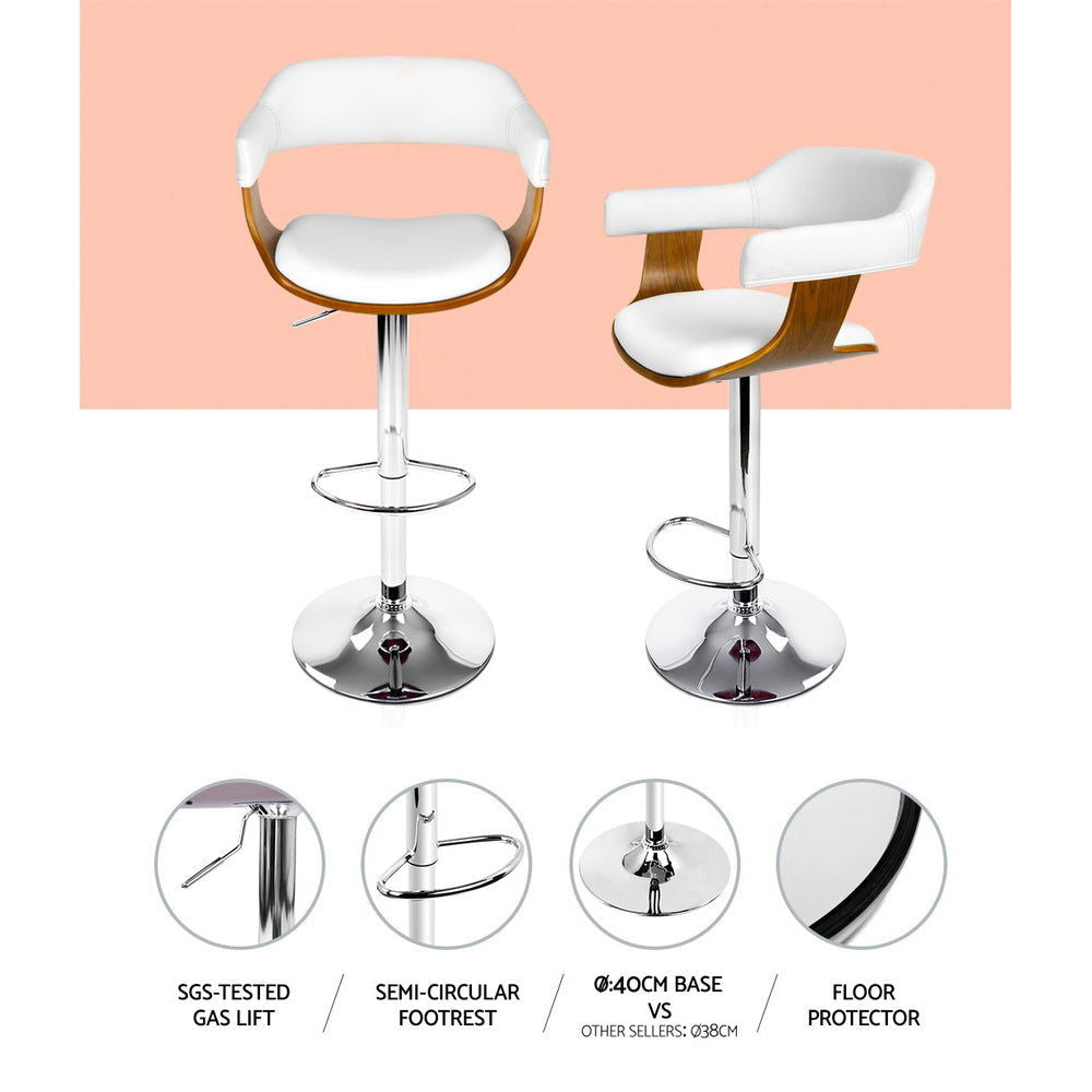 Artiss 2x Bar Stools Gas Lift Leather w/Armrest White - Cosy Abode