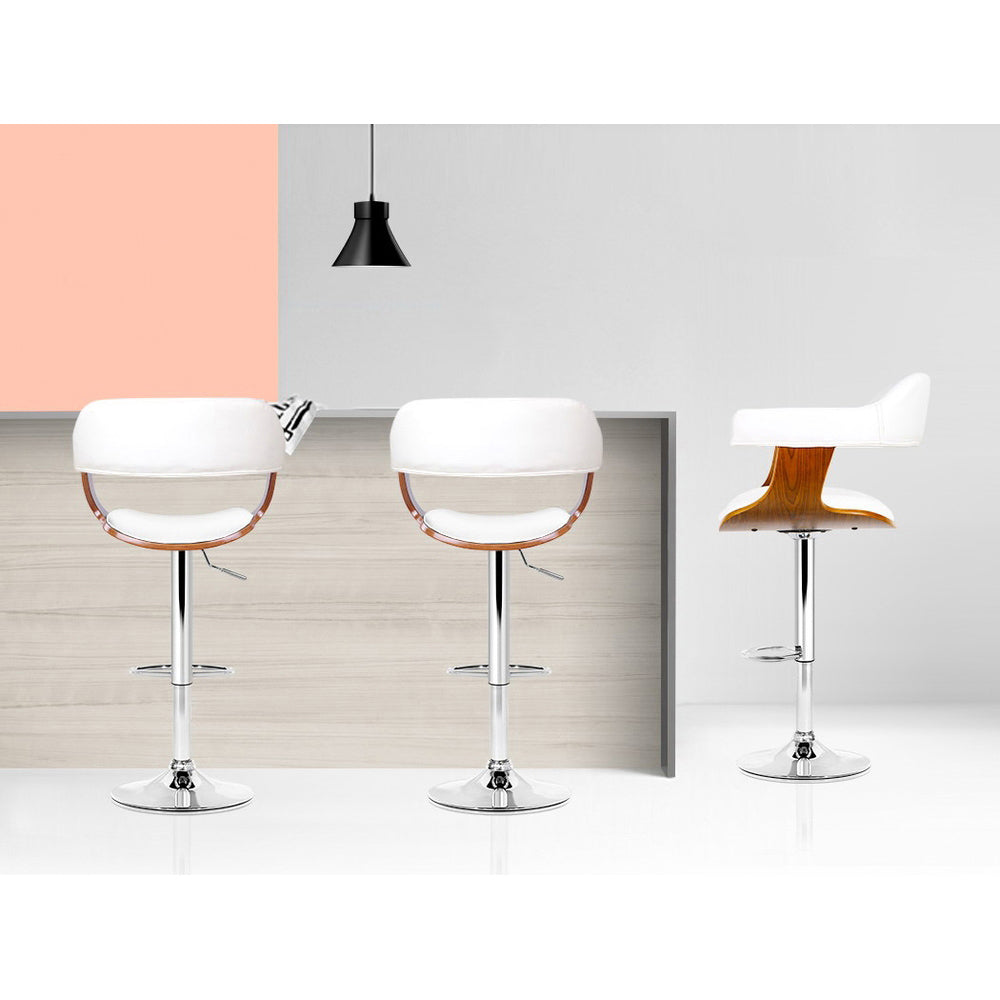 Artiss 2x Bar Stools Gas Lift Leather w/Armrest White - Cosy Abode