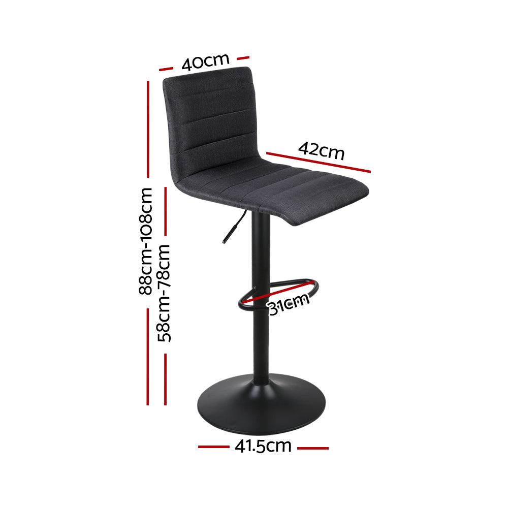 Artiss 2x Bar Stools Gas Lift Linen Fabric Black - Cosy Abode