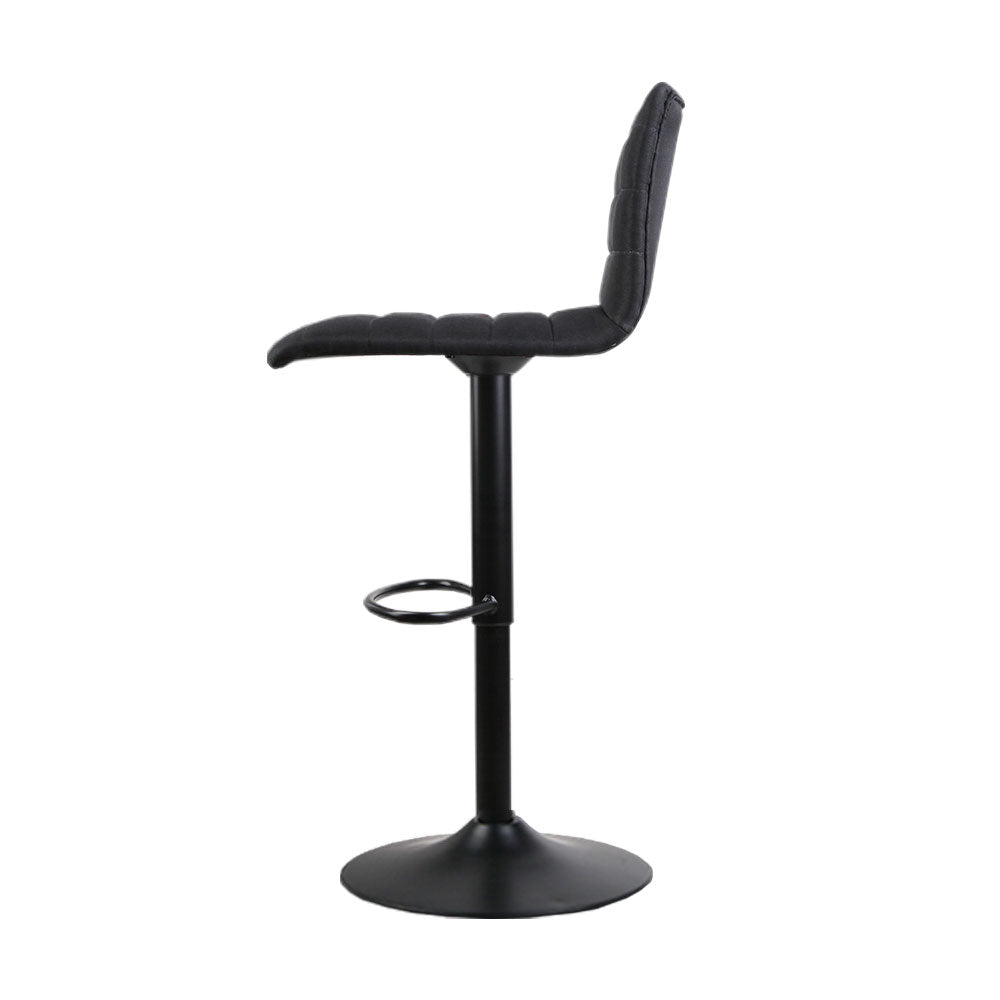 Artiss 2x Bar Stools Gas Lift Linen Fabric Black - Cosy Abode