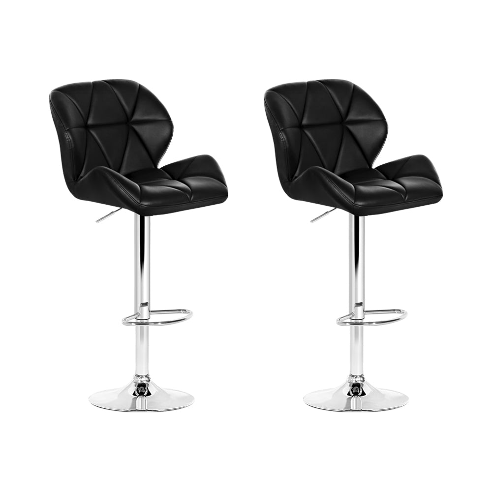 Artiss 2x Bar Stools Gas Lift Padded Leather Black - Cosy Abode
