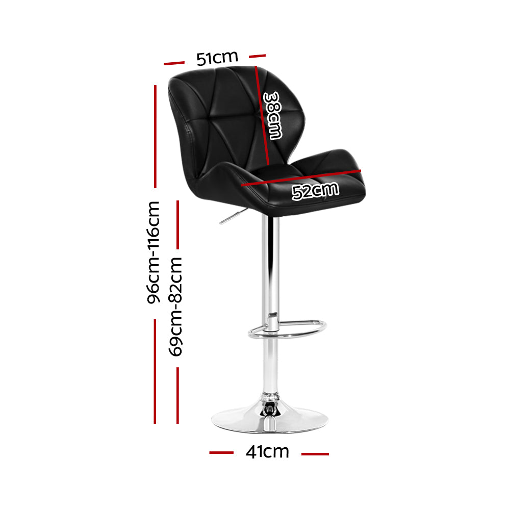 Artiss 2x Bar Stools Gas Lift Padded Leather Black - Cosy Abode