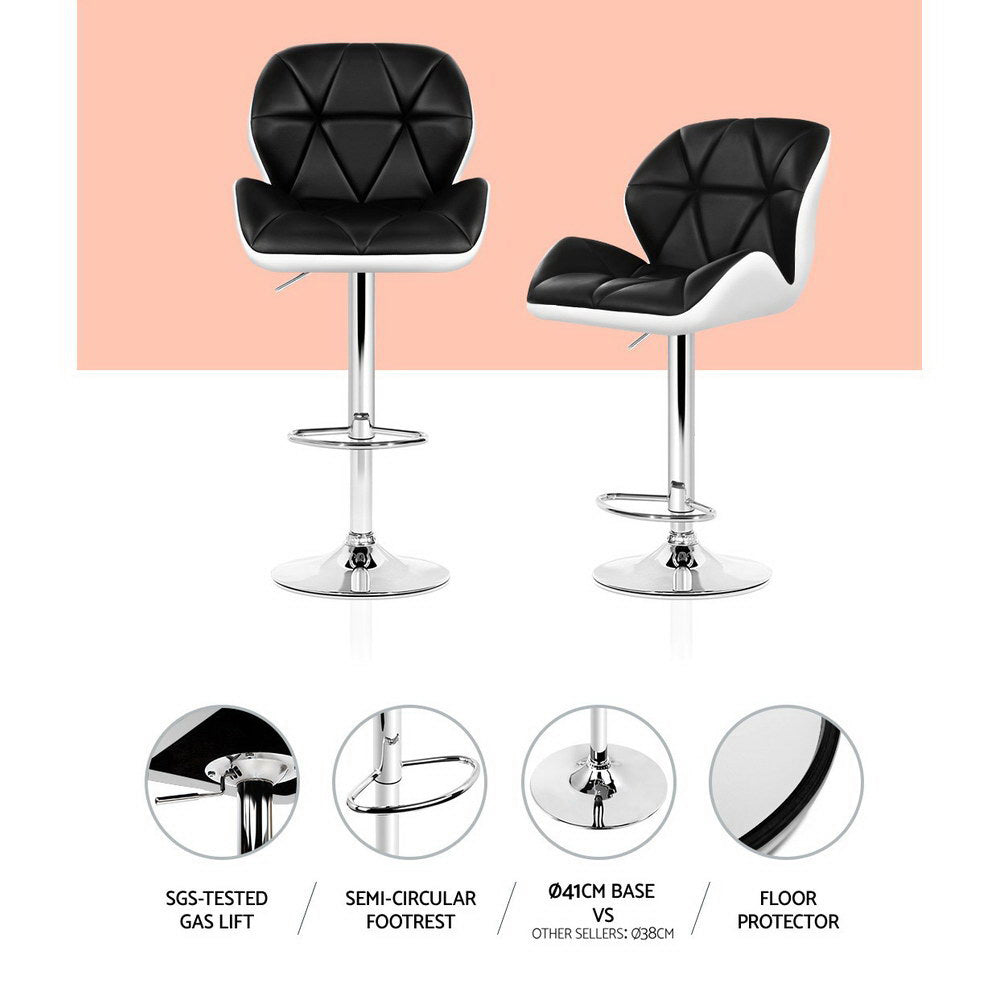 Artiss 2x Bar Stools Gas Lift Padded Leather Black & White - Cosy Abode