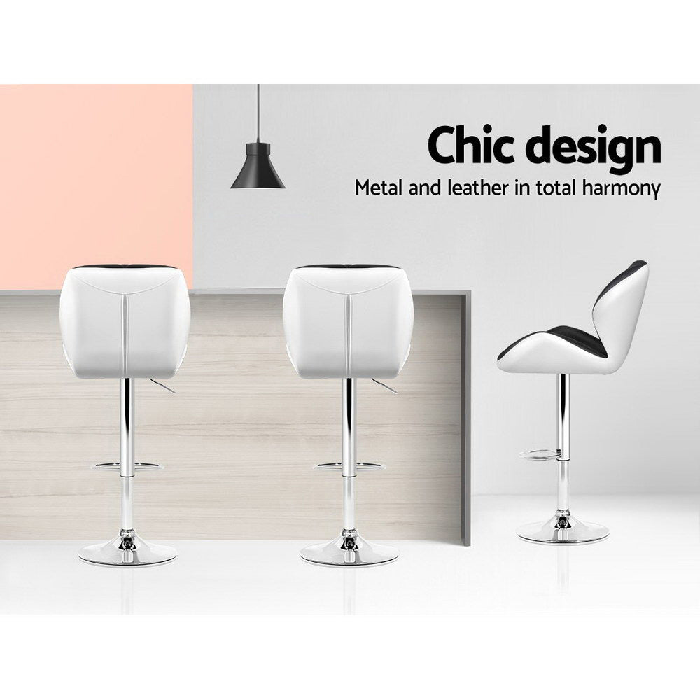 Artiss 2x Bar Stools Gas Lift Padded Leather Black & White - Cosy Abode