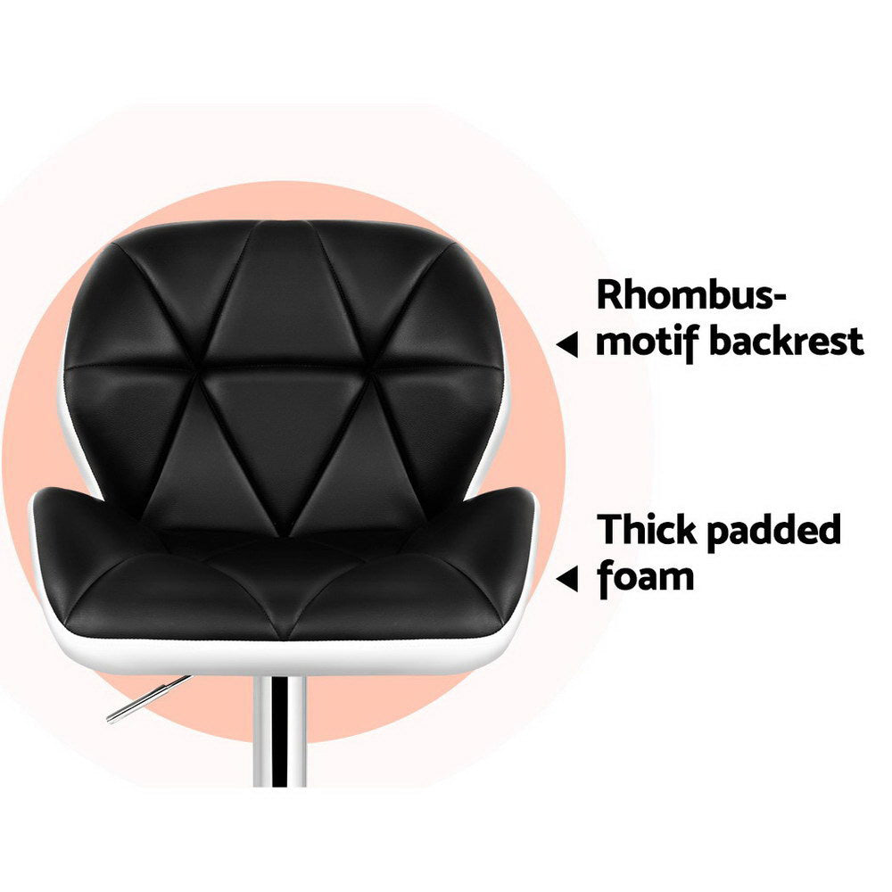 Artiss 2x Bar Stools Gas Lift Padded Leather Black & White - Cosy Abode