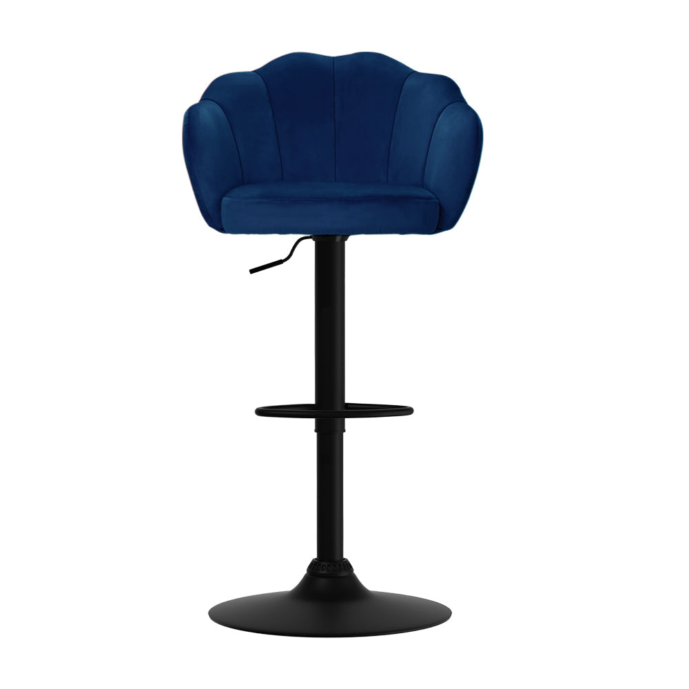 Artiss 2x Bar Stools Gas Lift Velvet Blue - Cosy Abode