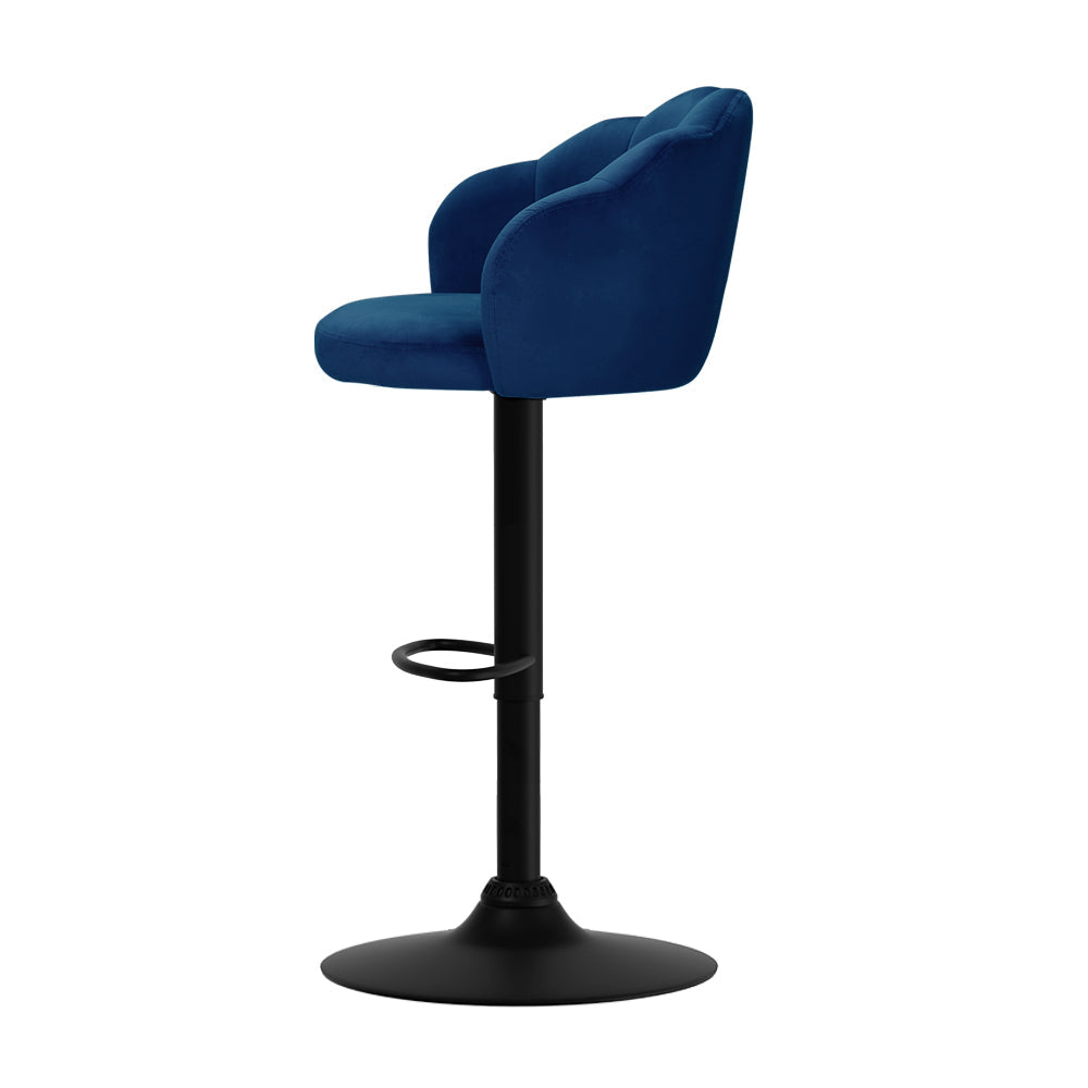 Artiss 2x Bar Stools Gas Lift Velvet Blue - Cosy Abode