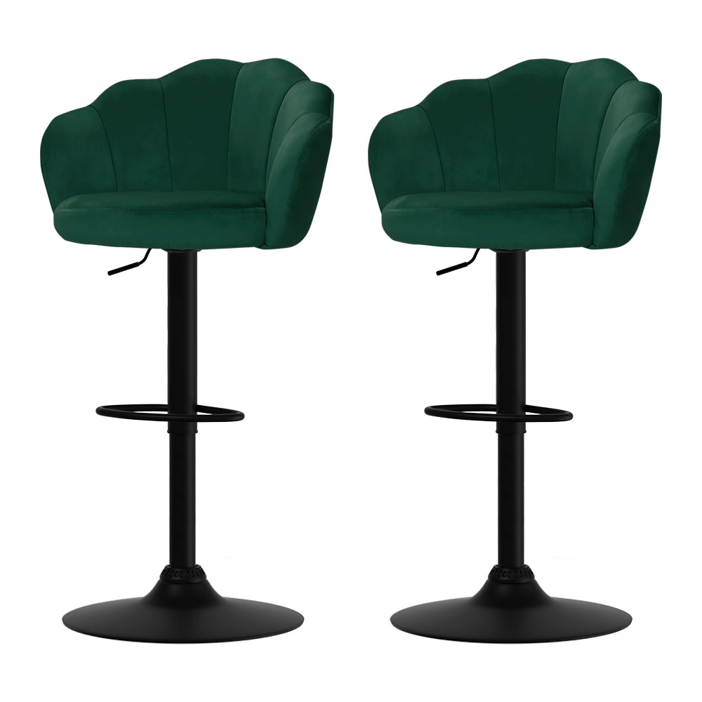 Artiss 2x Bar Stools Gas Lift Velvet Green - Cosy Abode