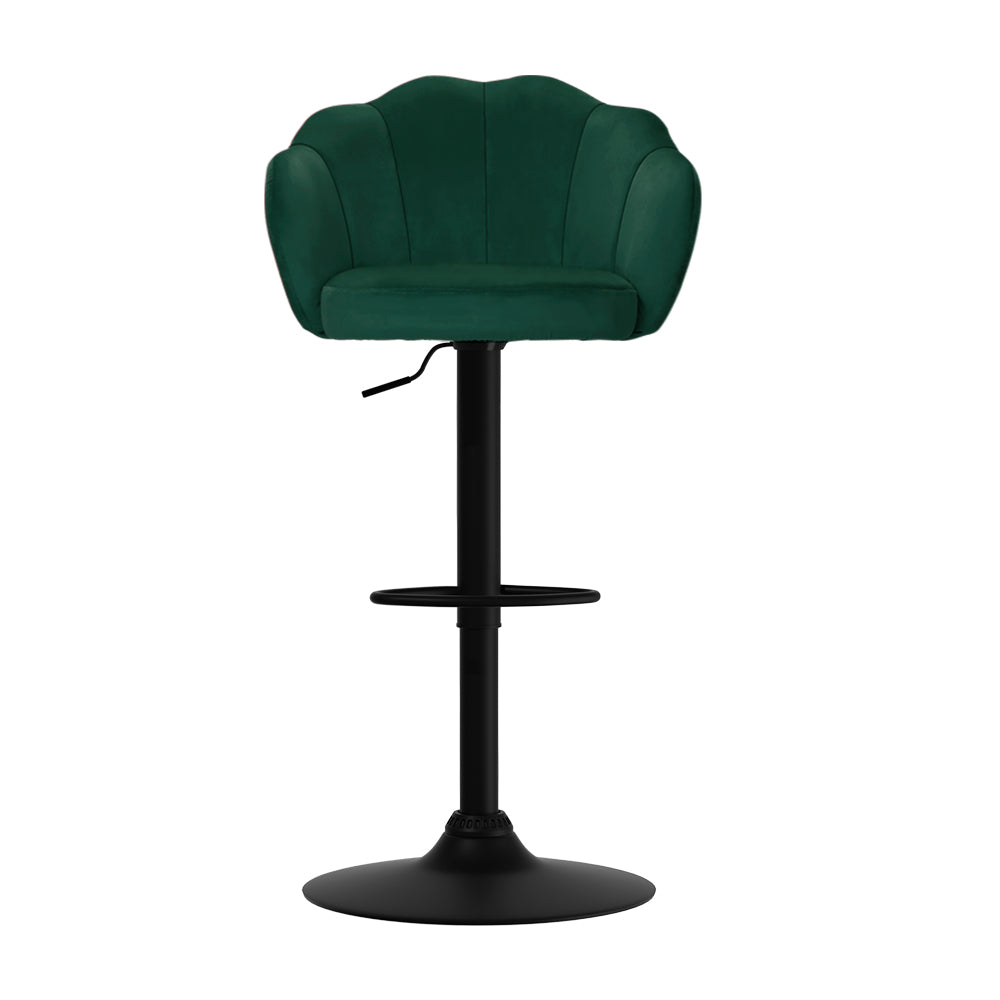 Artiss 2x Bar Stools Gas Lift Velvet Green - Cosy Abode