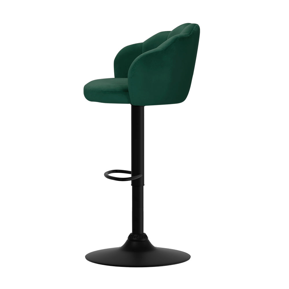 Artiss 2x Bar Stools Gas Lift Velvet Green - Cosy Abode