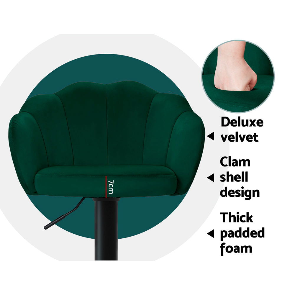 Artiss 2x Bar Stools Gas Lift Velvet Green - Cosy Abode