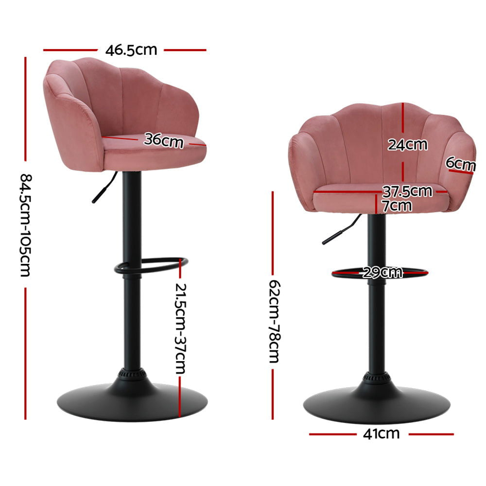 Artiss 2x Bar Stools Gas Lift Velvet Pink - Cosy Abode