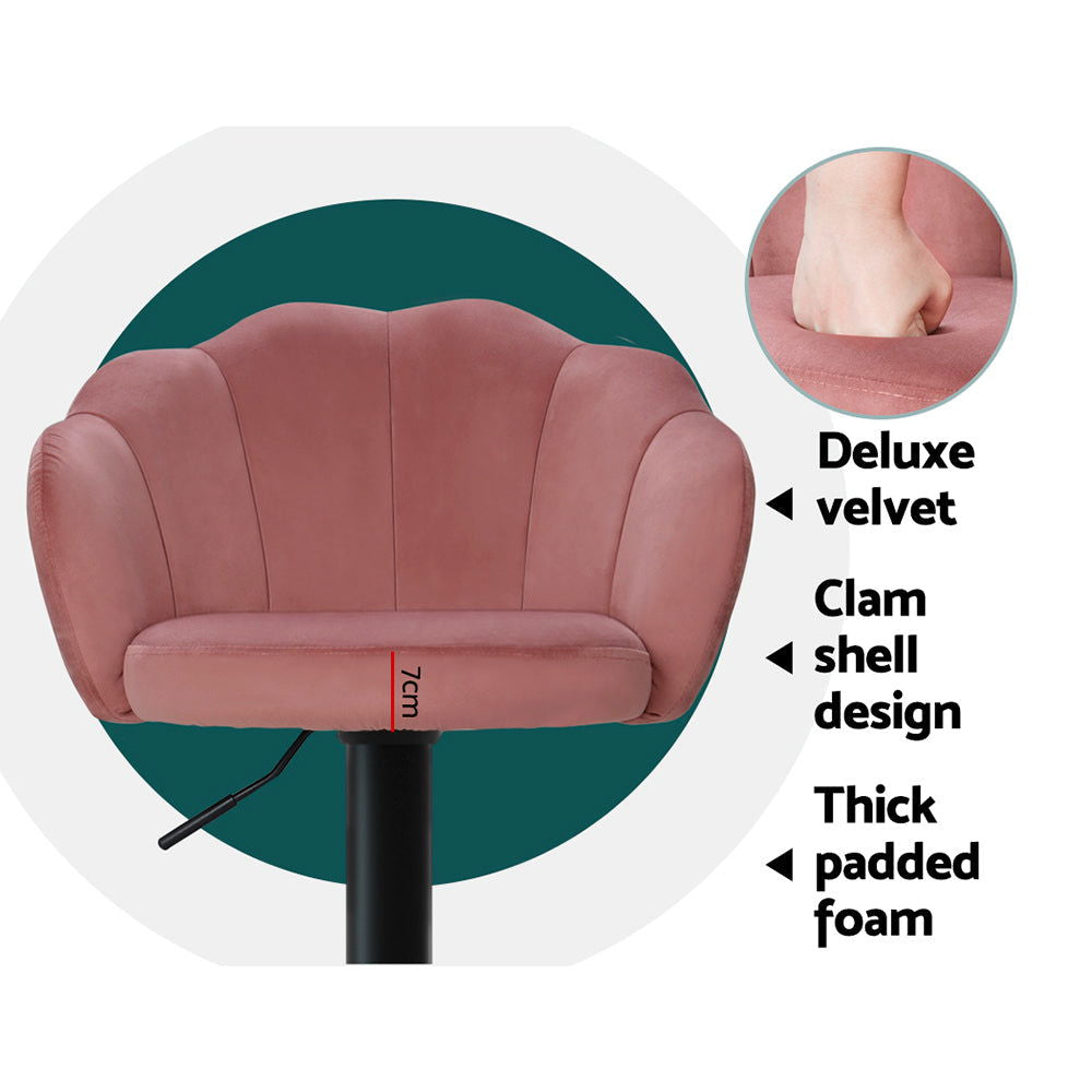 Artiss 2x Bar Stools Gas Lift Velvet Pink - Cosy Abode