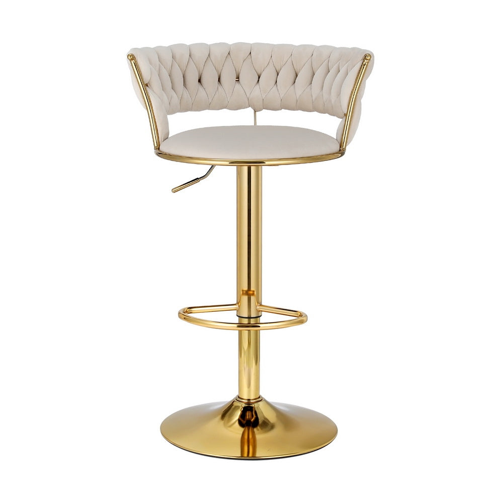 Artiss 2x Bar Stools Gas Lift Velvet Woven Backrest Ivory - Cosy Abode