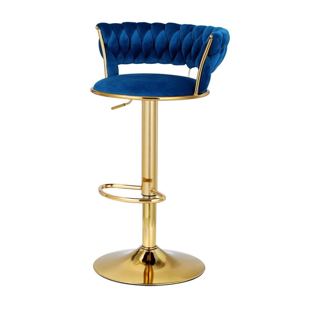 Artiss 2x Bar Stools Gas Lift Velvet Woven Backrest Navy - Cosy Abode
