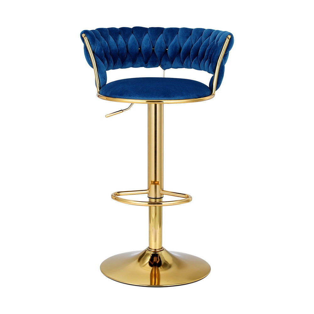 Artiss 2x Bar Stools Gas Lift Velvet Woven Backrest Navy - Cosy Abode