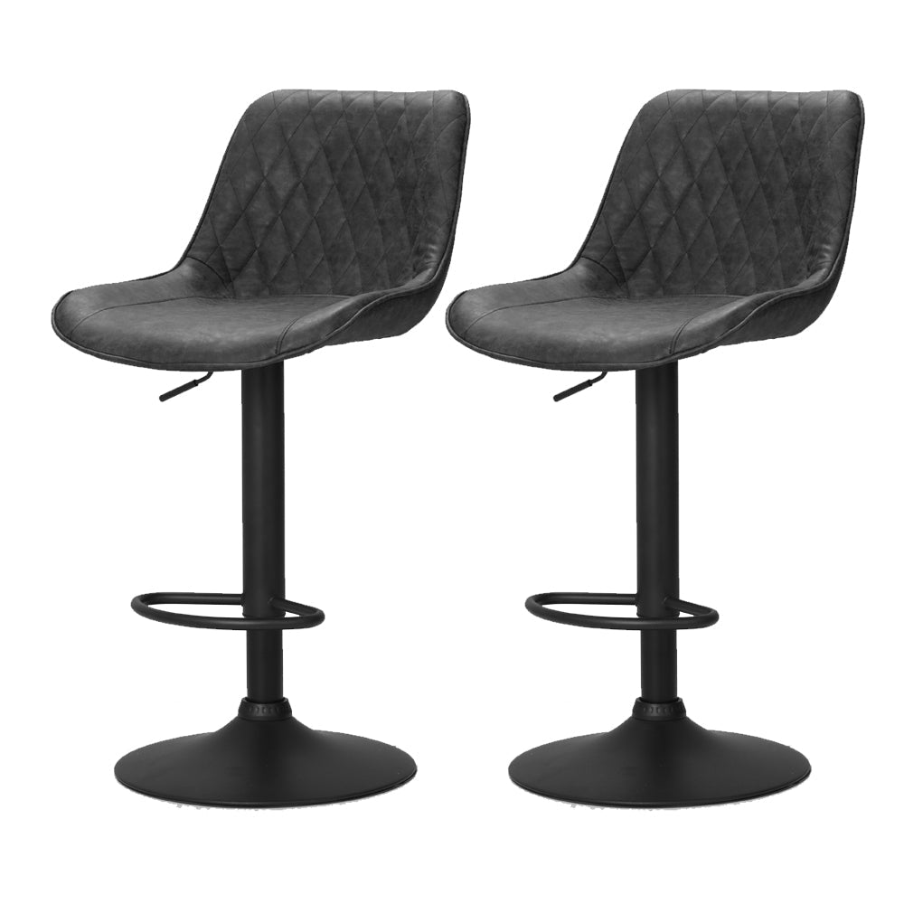 Artiss 2x Bar Stools Gas Lift Vintage Leather Black - Cosy Abode