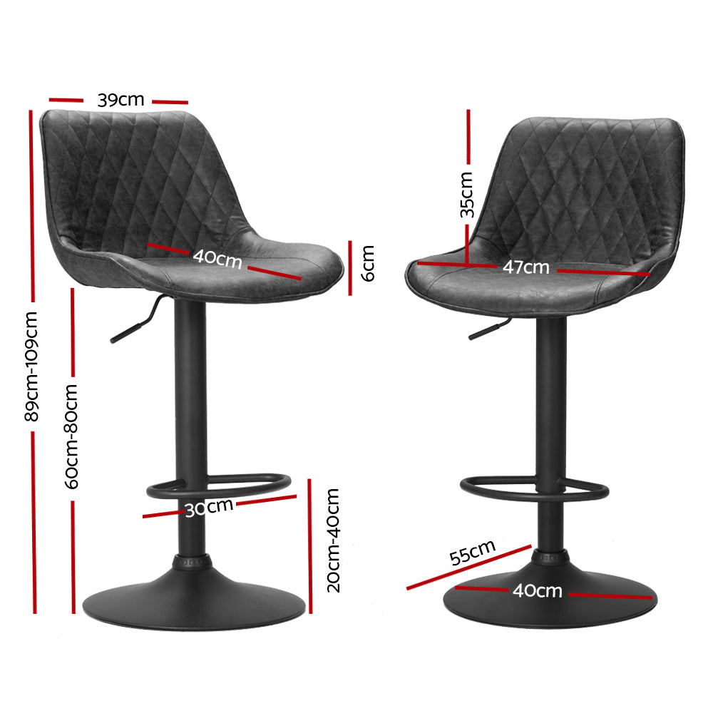 Artiss 2x Bar Stools Gas Lift Vintage Leather Black - Cosy Abode
