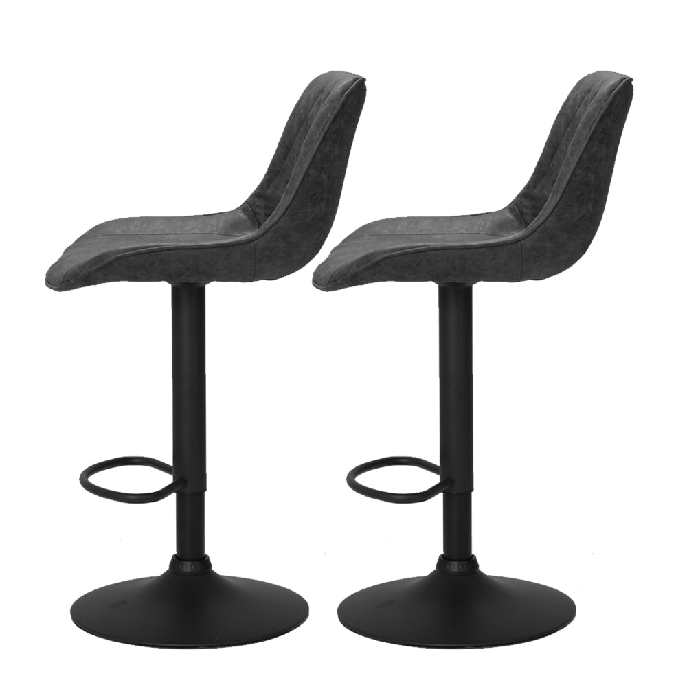 Artiss 2x Bar Stools Gas Lift Vintage Leather Black - Cosy Abode