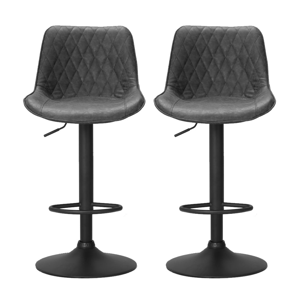 Artiss 2x Bar Stools Gas Lift Vintage Leather Black - Cosy Abode