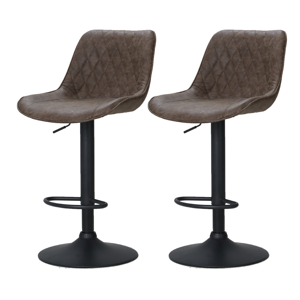 Artiss 2x Bar Stools Gas Lift Vintage Leather Brown - Cosy Abode