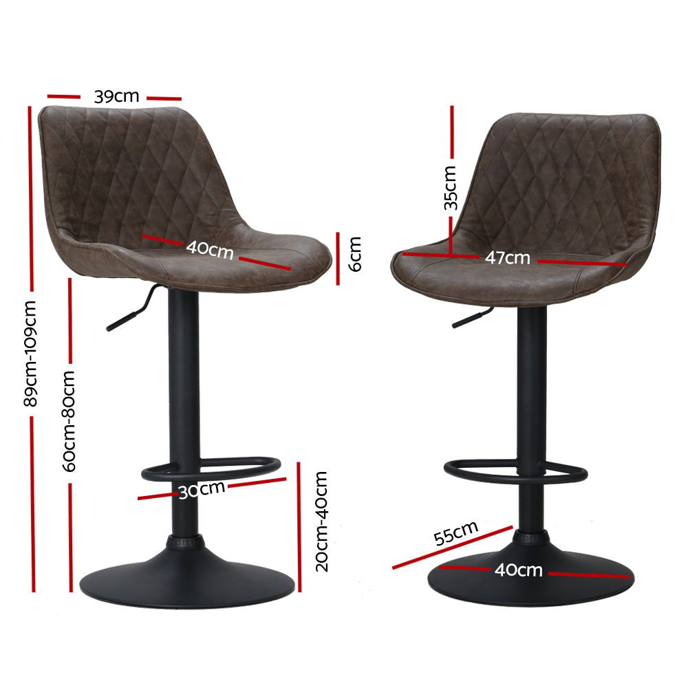Artiss 2x Bar Stools Gas Lift Vintage Leather Brown - Cosy Abode