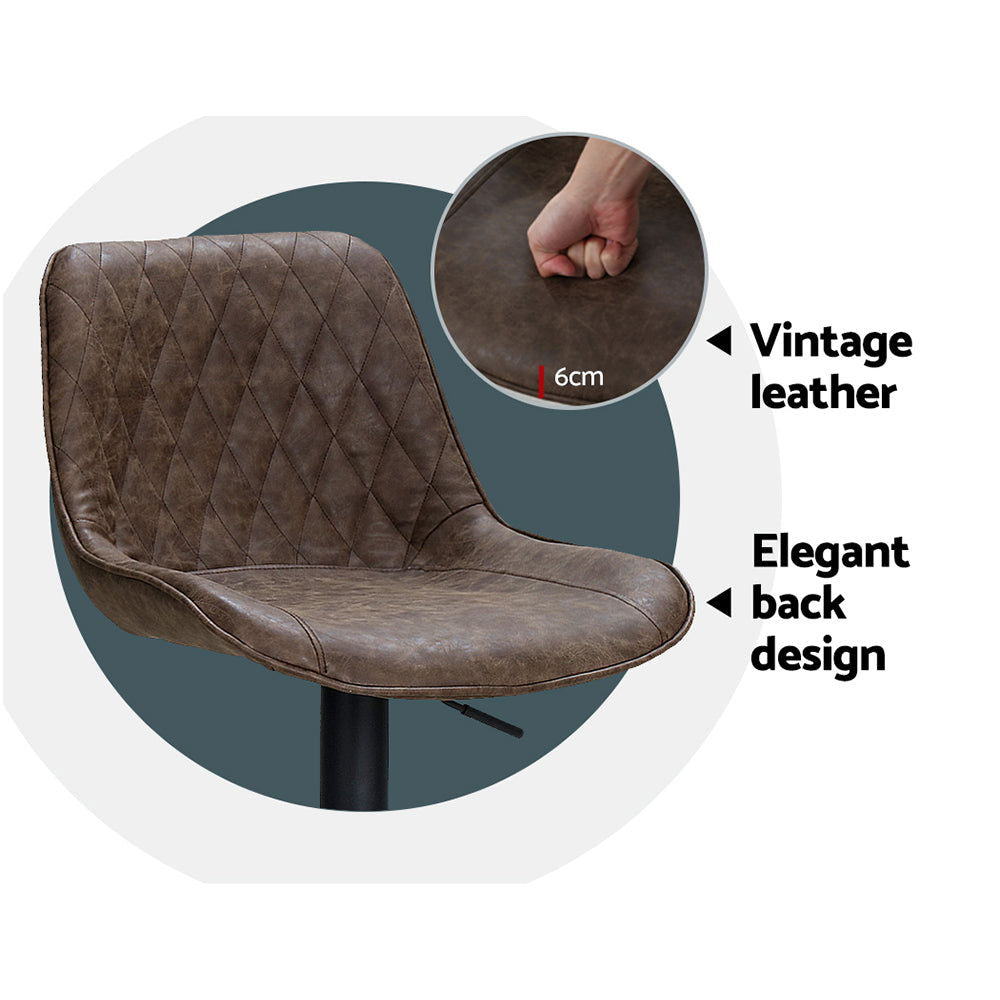 Artiss 2x Bar Stools Gas Lift Vintage Leather Brown - Cosy Abode