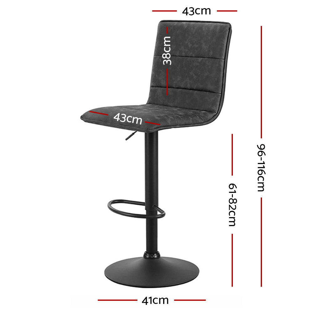 Artiss 2x Bar Stools Gas Lift Vintage Leather Grey - Cosy Abode