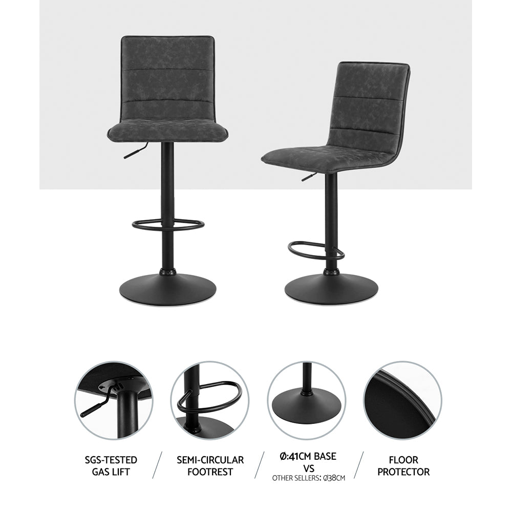 Artiss 2x Bar Stools Gas Lift Vintage Leather Grey - Cosy Abode