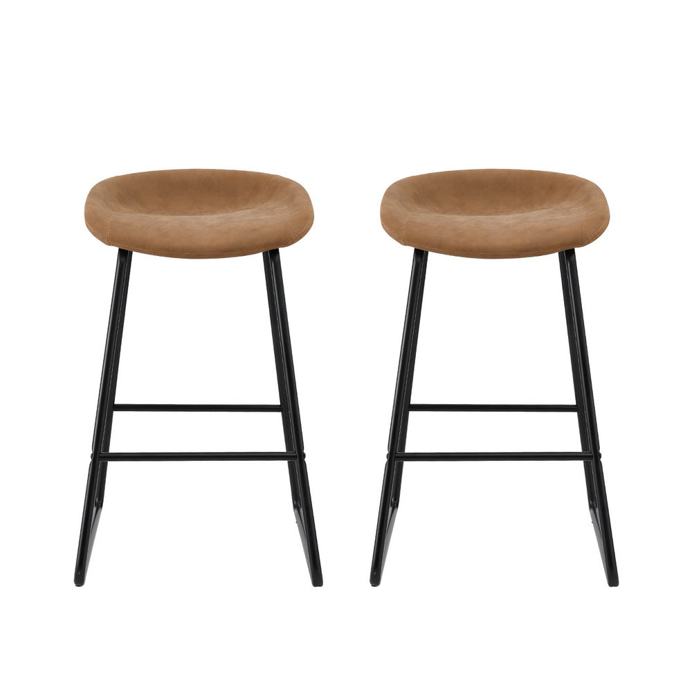 Artiss 2x Bar Stools Kitchen Dining Chairs Counter Stool PU Leather Metal Brown - Cosy Abode