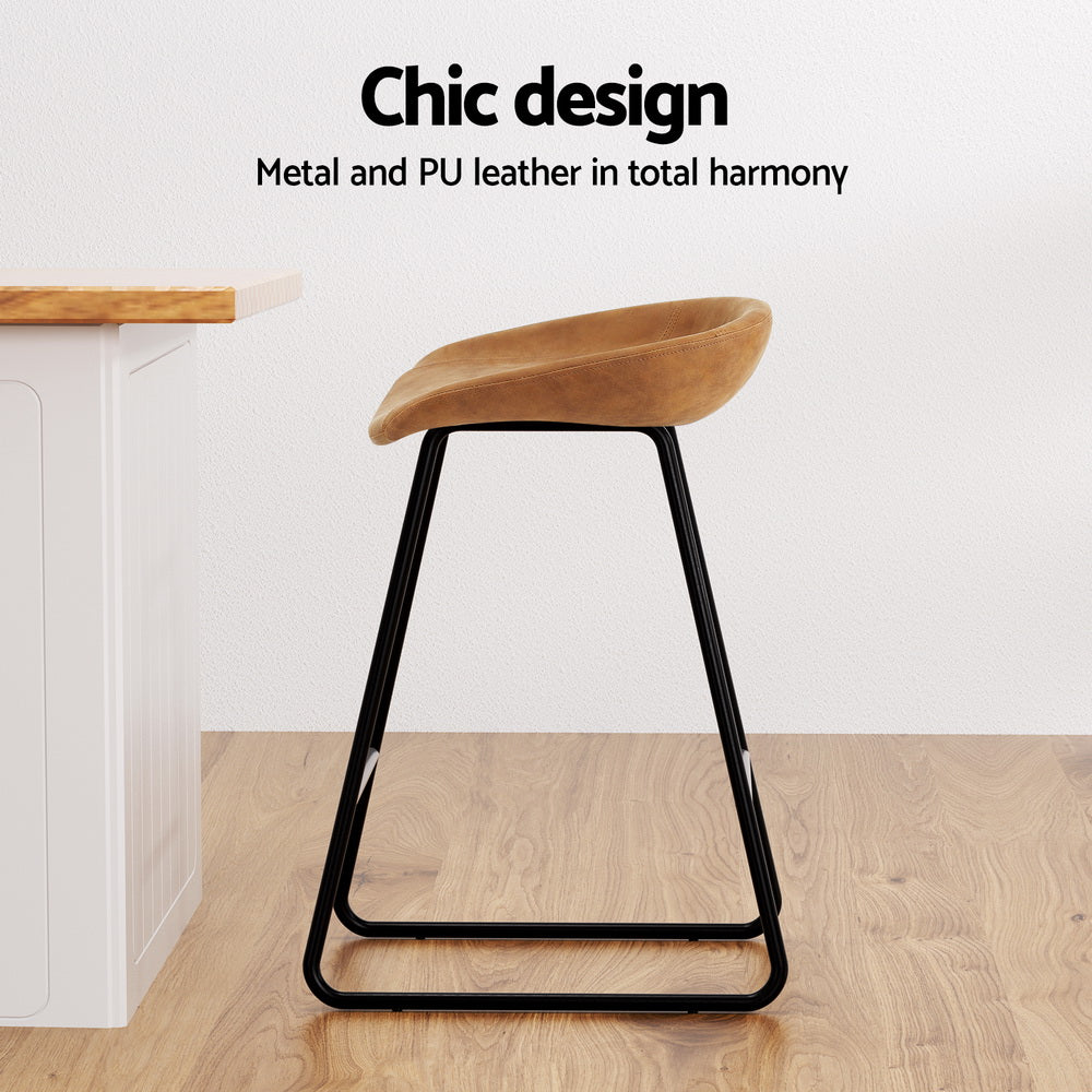 Artiss 2x Bar Stools Kitchen Dining Chairs Counter Stool PU Leather Metal Brown - Cosy Abode