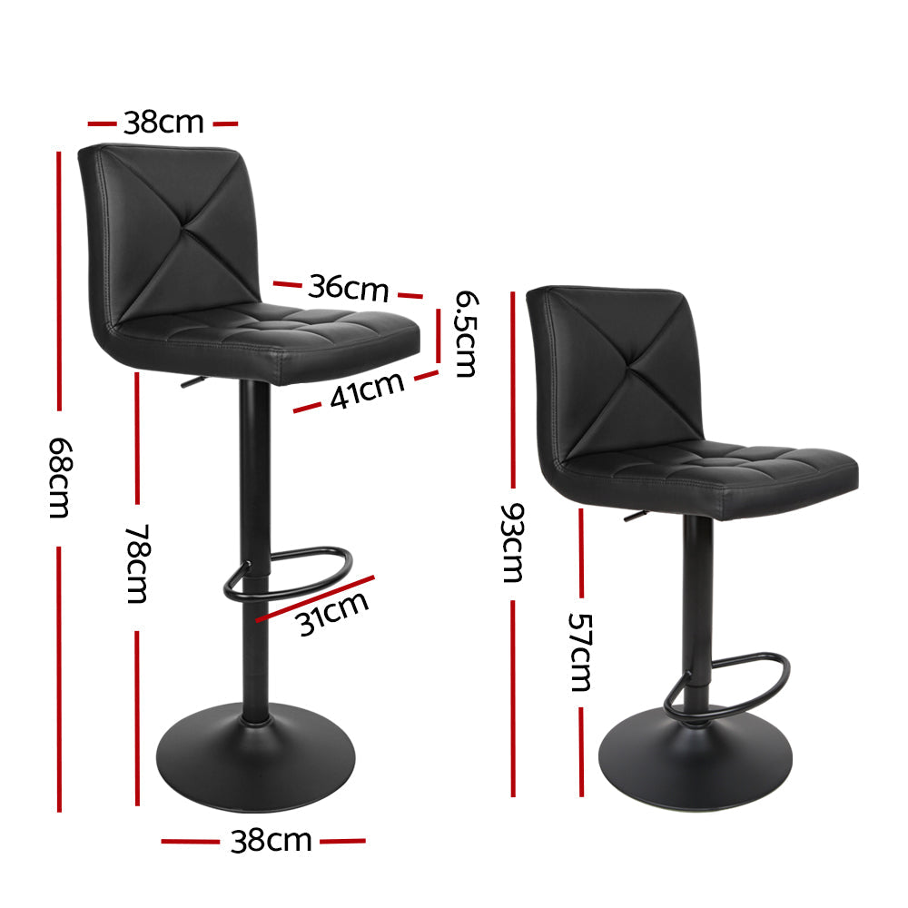 Artiss 2x Bar Stools Kitchen Dining Chairs Gas Lift Stool Leather Black - Cosy Abode