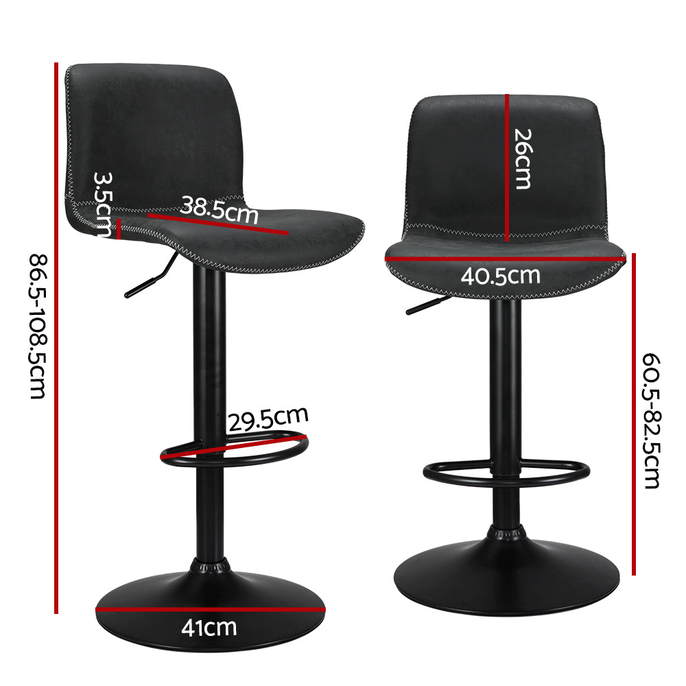 Artiss 2x Bar Stools Kitchen Swivel Bar Stool Gas Lift Chairs Barstools Black - Cosy Abode