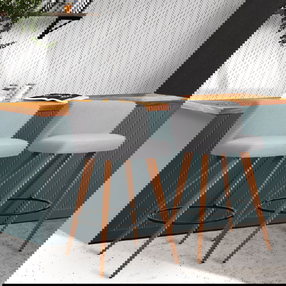 Artiss 2x Bar Stools Linen Padded Wooden Grey - Cosy Abode