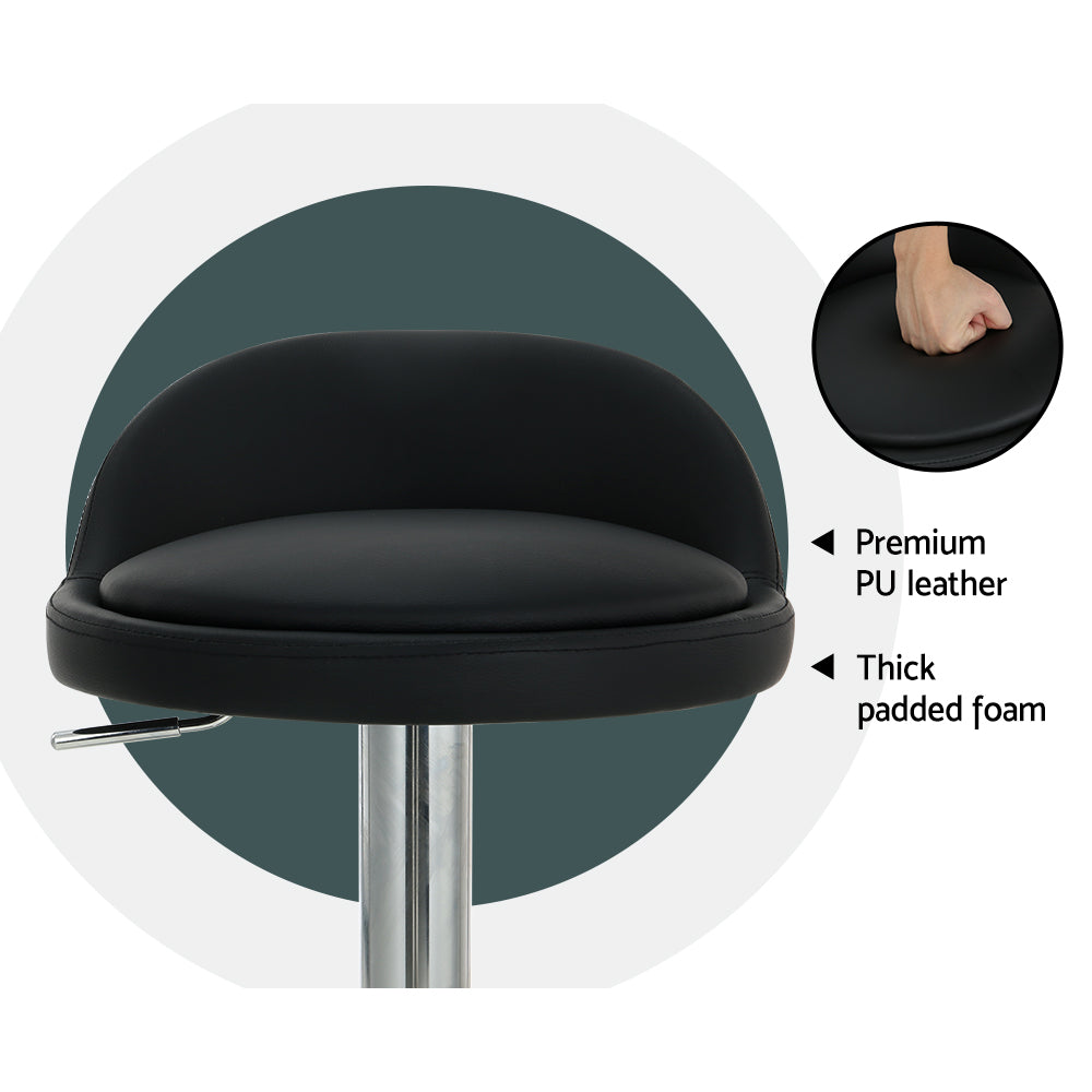 Artiss 2x Bar Stools PU Leather Gas Lift Black - Cosy Abode