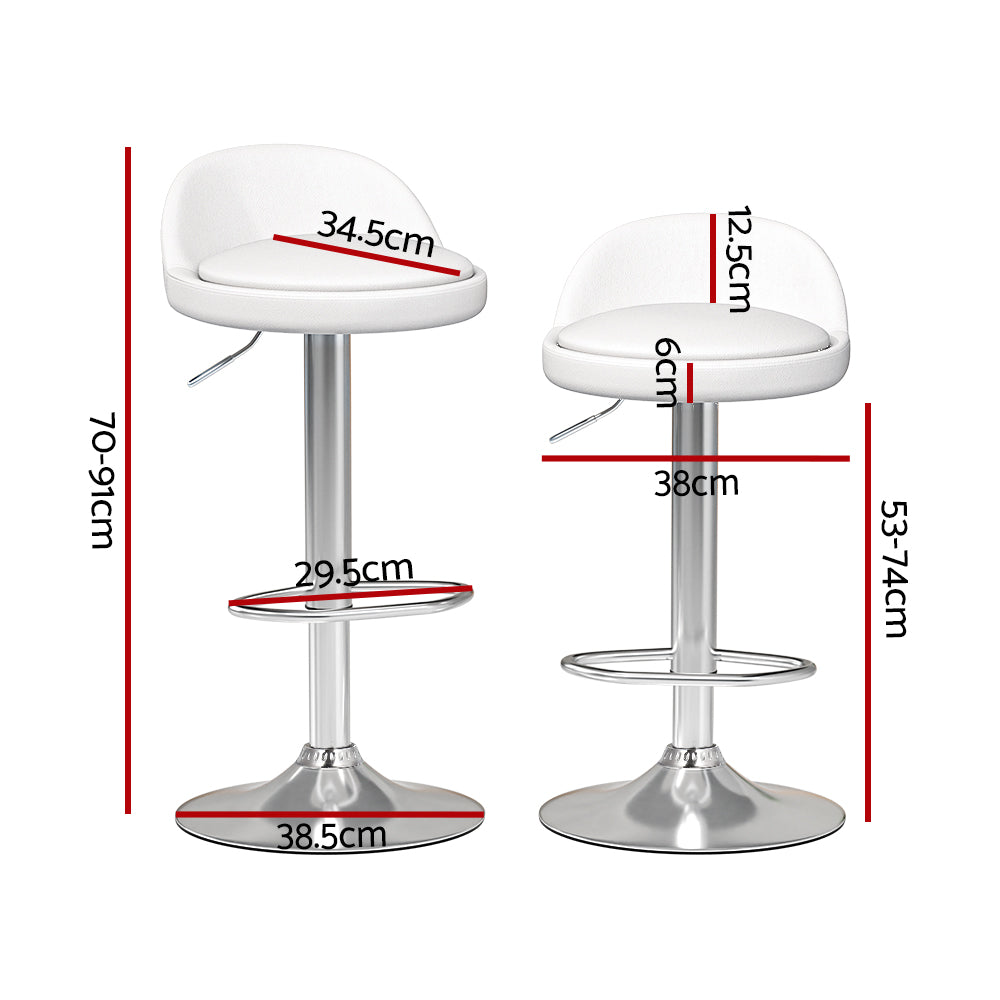 Artiss 2x Bar Stools PU Leather Gas Lift White - Cosy Abode