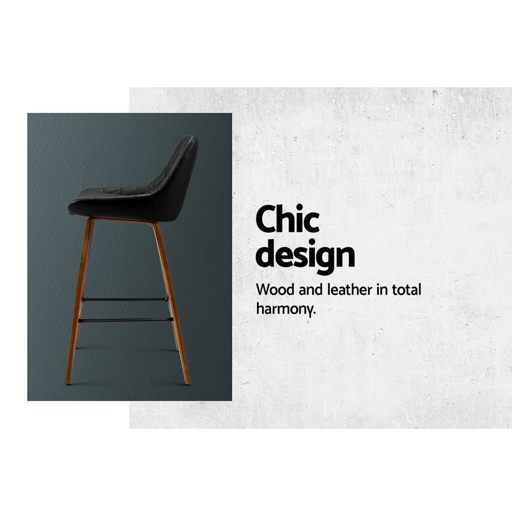 Artiss 2x Bar Stools PU Seat Wooden - Cosy Abode