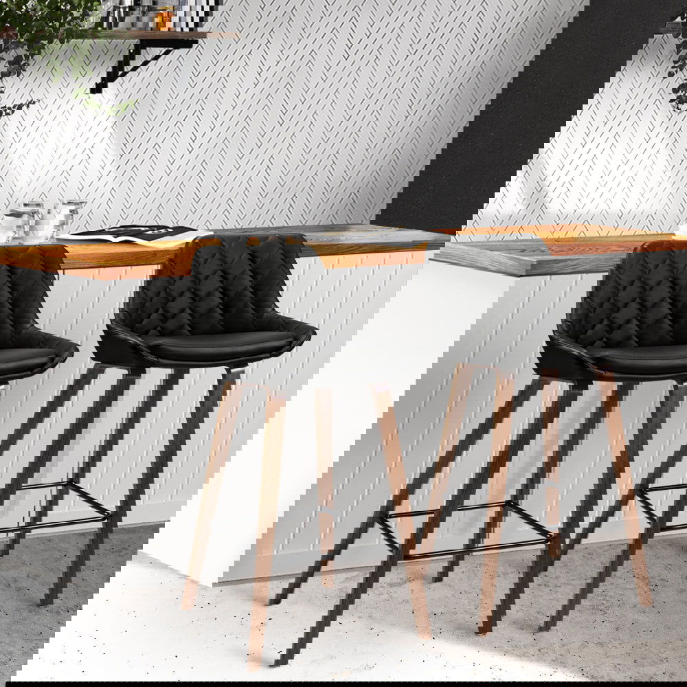 Artiss 2x Bar Stools PU Seat Wooden - Cosy Abode