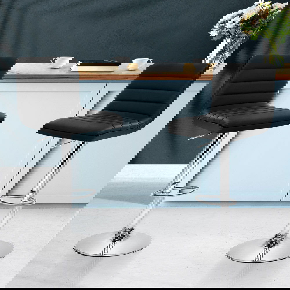 Artiss 2x Bar Stools Padded Leather Gas Lift Black - Cosy Abode