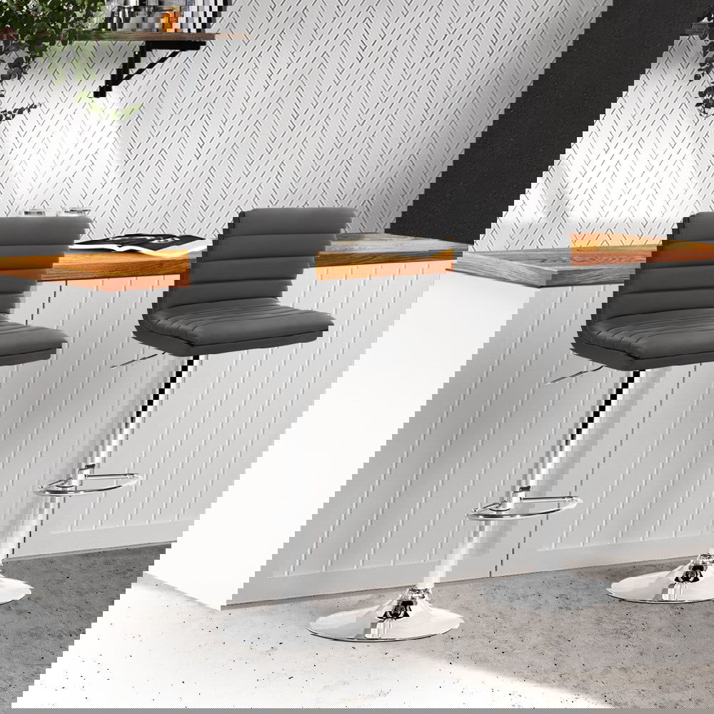 Artiss 2x Bar Stools Padded Leather Gas Lift Grey - Cosy Abode